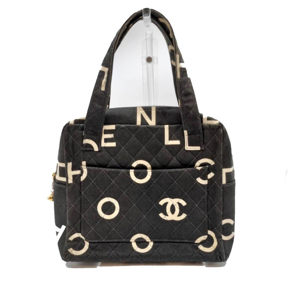 Chanel Mini Tote Handbag, Black x White Canvas, Women's.